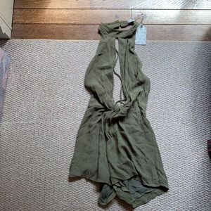 NWT! Honey Belle army green halter romper L